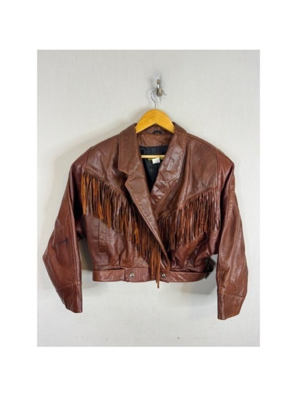 Off Broadway Vintage Brown Leather Fringe Western Jacket Cropped Large Canada